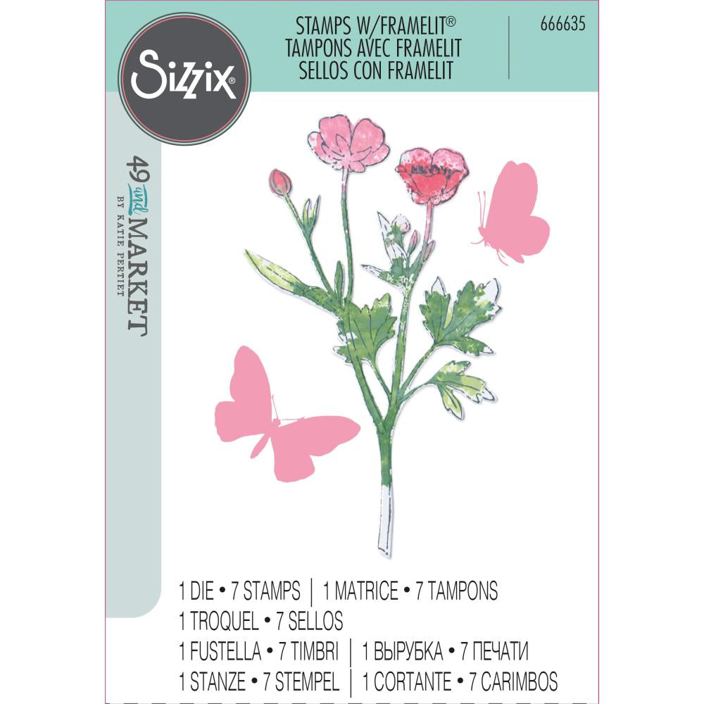 Sizzix Framelit Die Set w/Stamps - Painted Pencil Botanical by 49 & Market